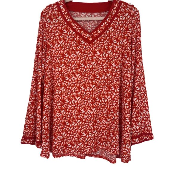 Jessica London Tops - ✨ Jessica London Rust Red Geometric Abstract V-Neck Blouse Plus Size 2X ✨